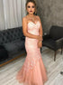 Pink Mermaid Sweetheart Tulle Prom Dress with Lace LBQ0144